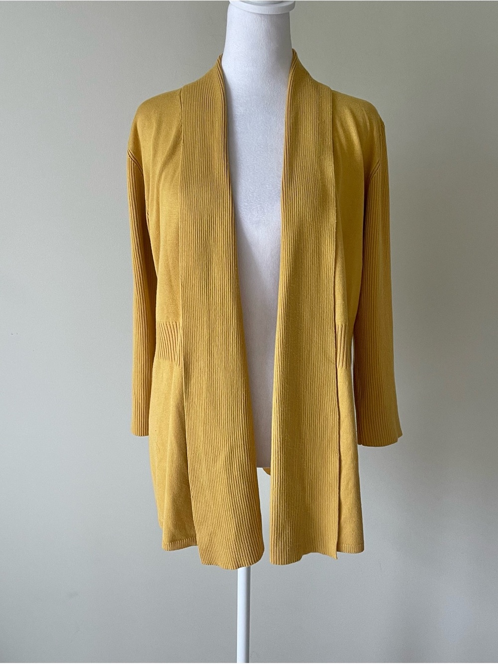 Premise Mustard Yellow Open-Front Long Sleeve Ribbed Longline Cardigan EUC Large